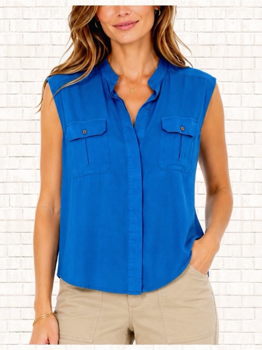 Kenneth Cole New York Sleeveless Button Front Blouse • Bright Blue XL EUC OBO